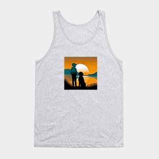 Boy and Dog Vintage Sunset Tank Top